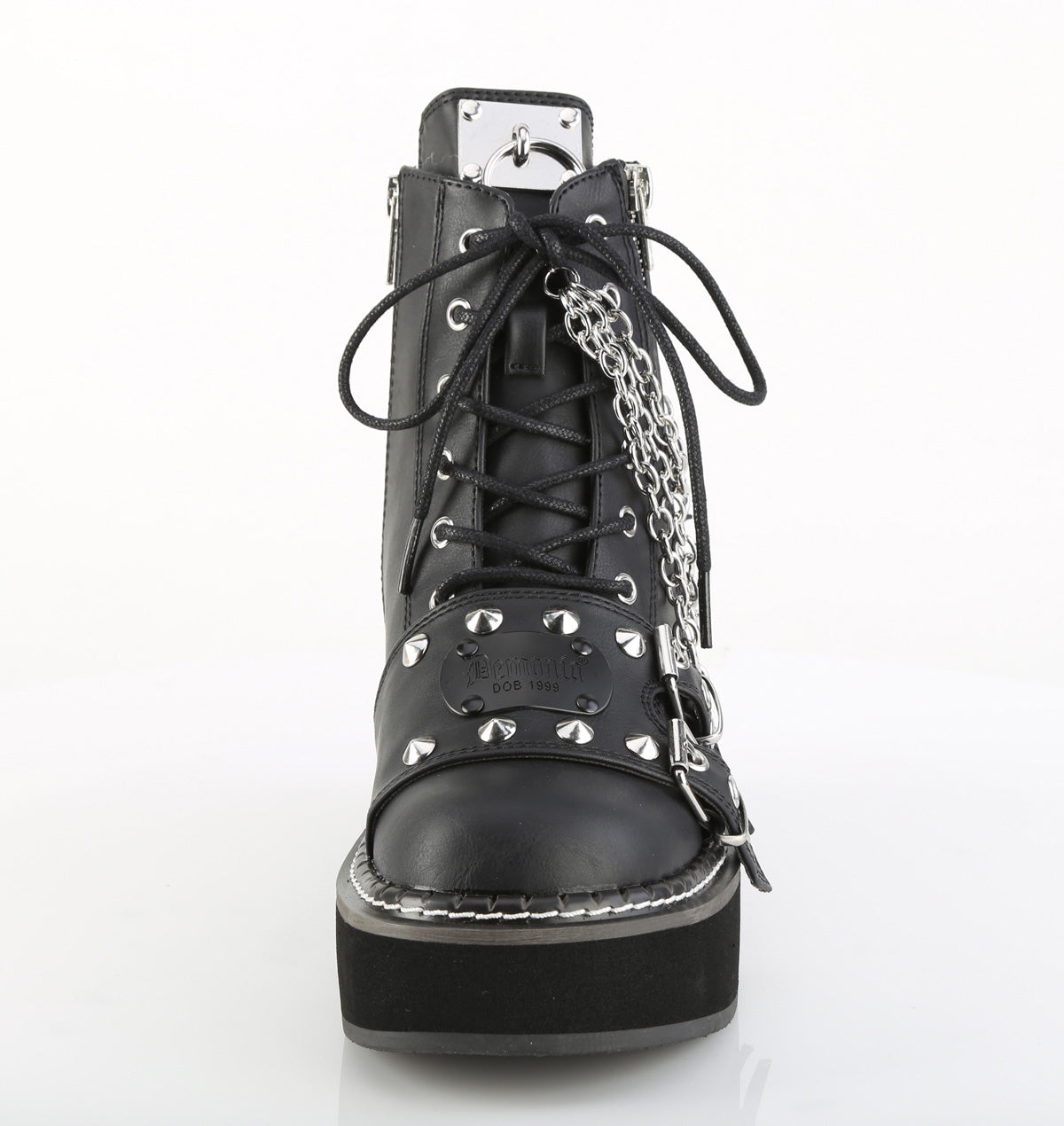 EMILY-57 2" Platform Lace-Up Ankle Boot, Outer Metal Zipper