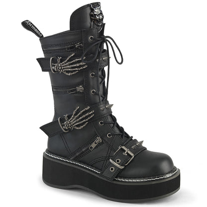 EMILY-82 2" PF Lace-Up Mid-Calf Boot w/ 4 Buckle Straps, Side Zip
