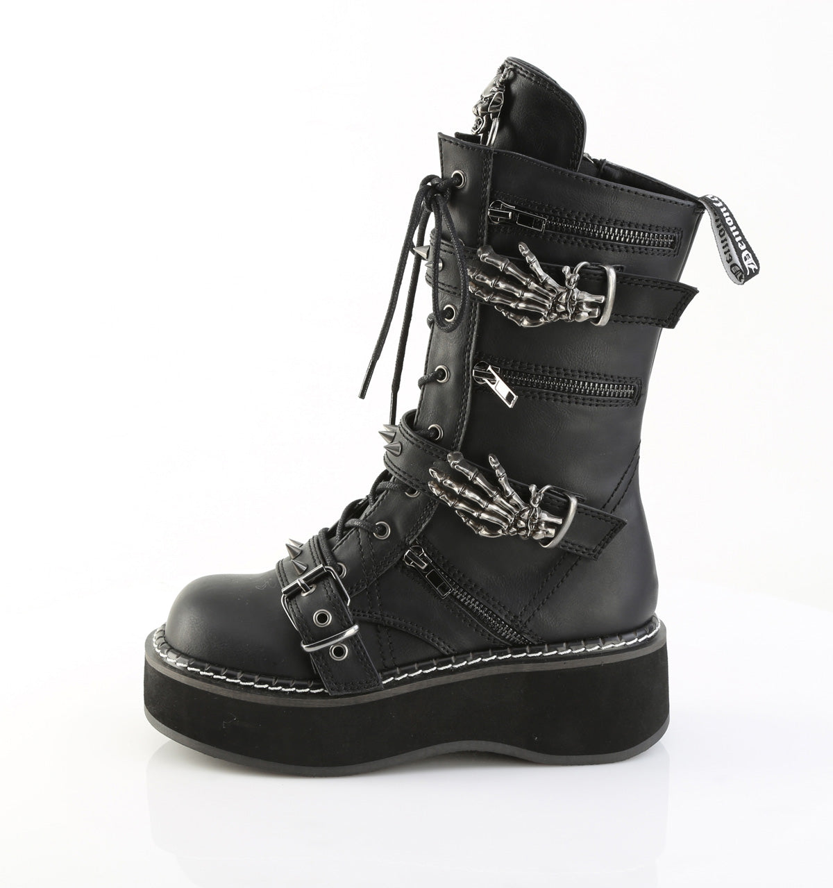 EMILY-82 2" PF Lace-Up Mid-Calf Boot w/ 4 Buckle Straps, Side Zip