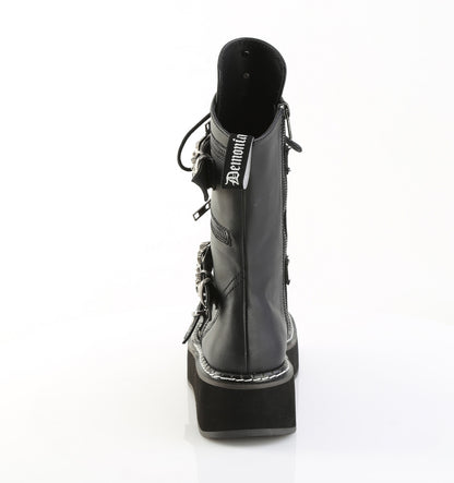 EMILY-82 2" PF Lace-Up Mid-Calf Boot w/ 4 Buckle Straps, Side Zip