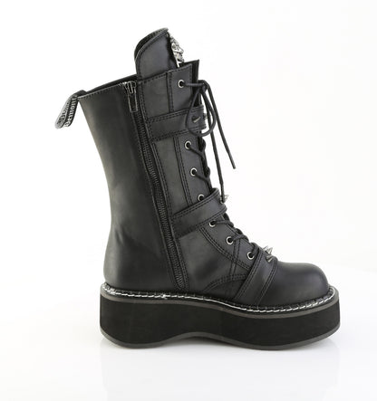 EMILY-82 2" PF Lace-Up Mid-Calf Boot w/ 4 Buckle Straps, Side Zip