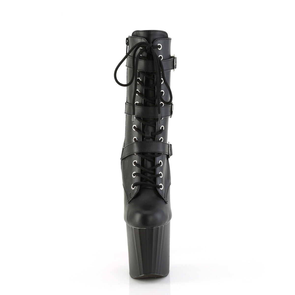 ENCHANT-1043 *8" Heel, 3 3/4" PF Buckled Strap Ankle Boot, Side Zip