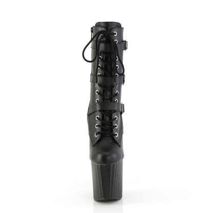 ENCHANT-1043 *8" Heel, 3 3/4" PF Buckled Strap Ankle Boot, Side Zip