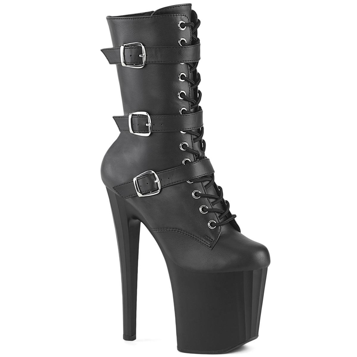 ENCHANT-1043 *8" Heel, 3 3/4" PF Buckled Strap Ankle Boot, Side Zip