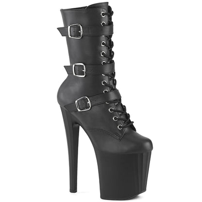 ENCHANT-1043 *8" Heel, 3 3/4" PF Buckled Strap Ankle Boot, Side Zip