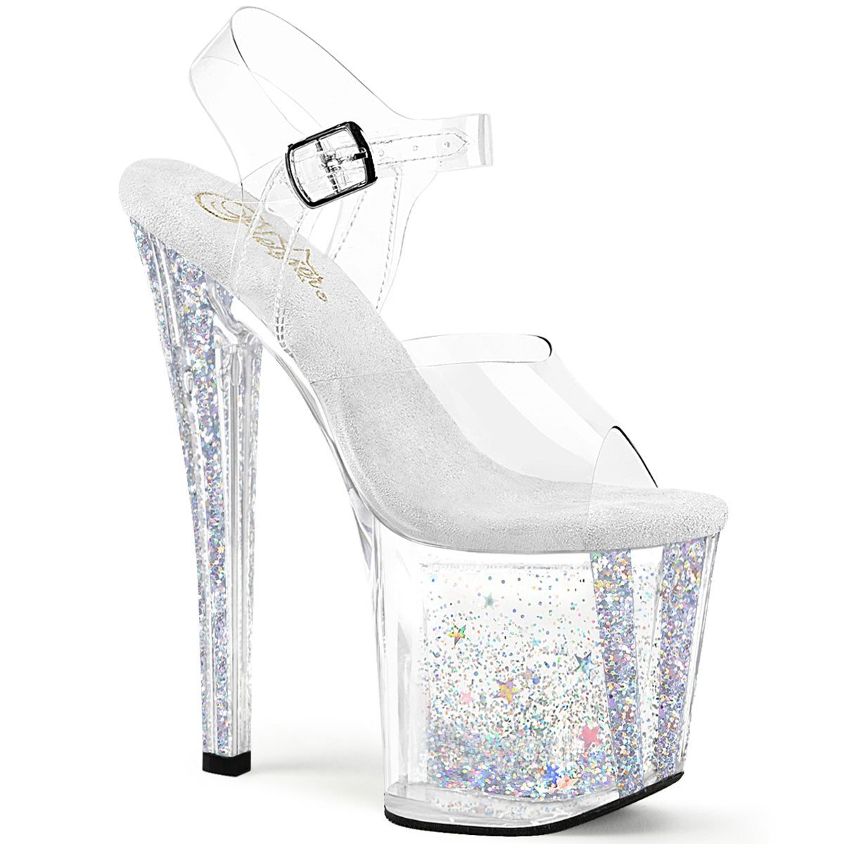 ENCHANT-708AQUA-04 8" Heel, 3 3/4" PF Ankle Strap Sandal