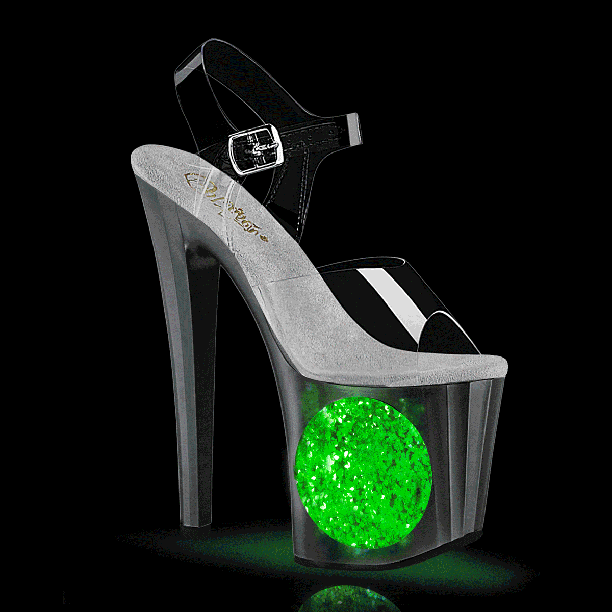 ENCHANT-708LT-CIRCLE *8" Heel, 3 3/4" PF LED Illuminated Ankle Strap Sandal