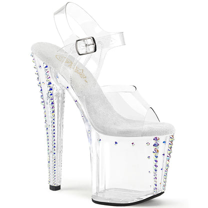 ENCHANT-708RS-02 8" Heel, 3 3/4" PF Rhinestone Studded Ankle Strap Sandal