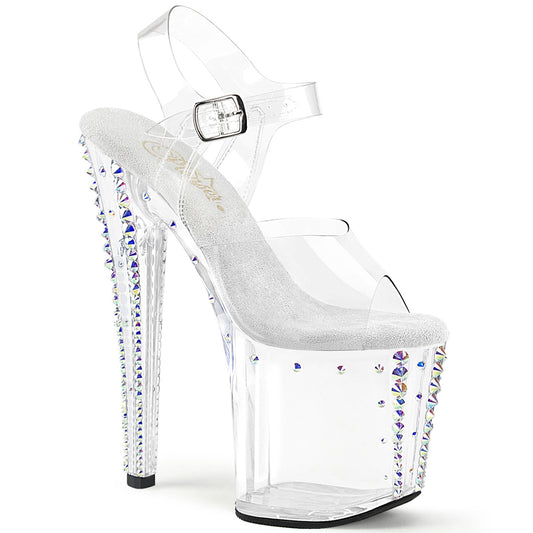 ENCHANT-708RS-02 8" Heel, 3 3/4" PF Rhinestone Studded Ankle Strap Sandal