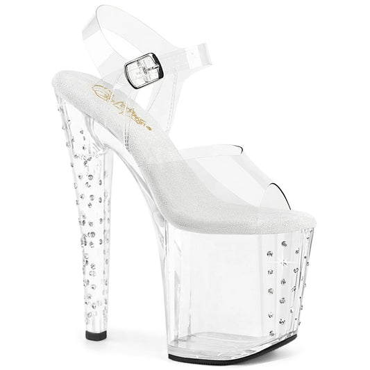 ENCHANT-708RS 8" Heel, 3 3/4" PF Ankle Strap Sandal w/RS on PF Bottom