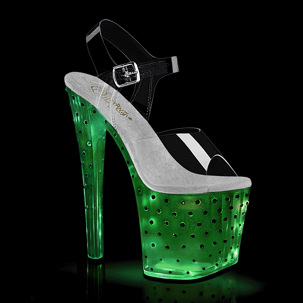 ENCHANT-708T-LT 8" Heel, 3 3/4" PF LED Illuminated Ankle Strap Sandal w/RS