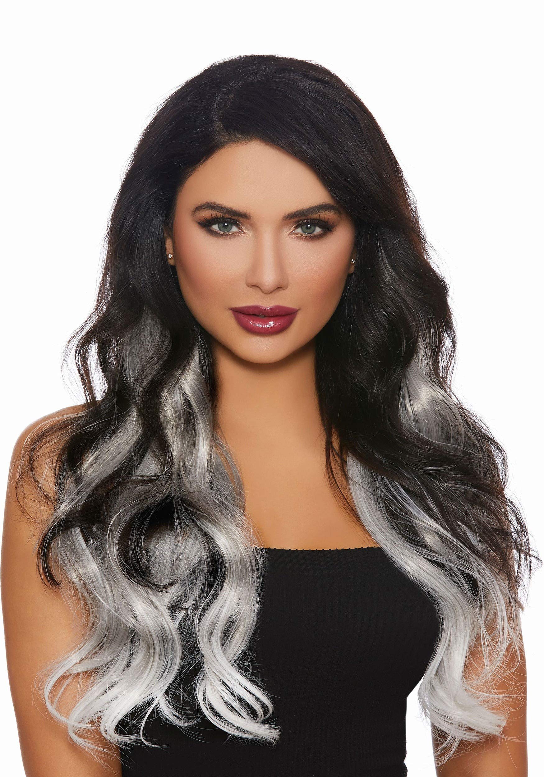 Dreamgirl Long Wavy Grey/White Ombre Hair Ext