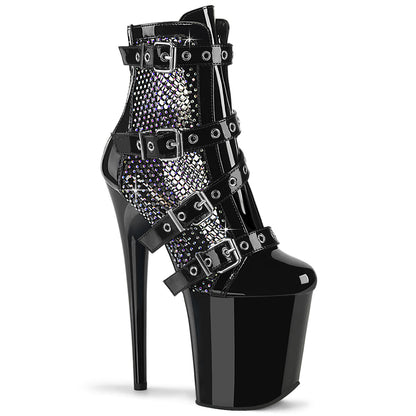 FLAMINGO-1013RM 8" Heel, 4" PF Strappy Ankle Boot, Back Zip