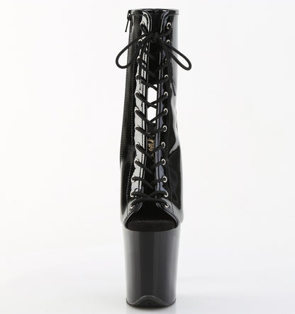 FLAMINGO-1016 8" Heel, 4" PF Open Toe/Heel Lace-Up Ankle Boot, Side Zip
