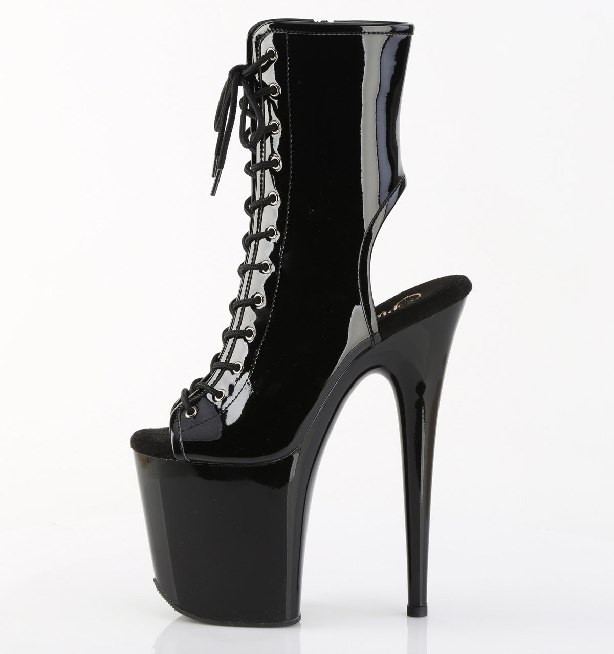 FLAMINGO-1016 8" Heel, 4" PF Open Toe/Heel Lace-Up Ankle Boot, Side Zip