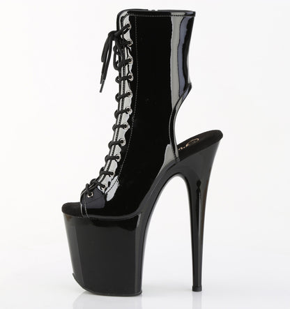 FLAMINGO-1016 8" Heel, 4" PF Open Toe/Heel Lace-Up Ankle Boot, Side Zip