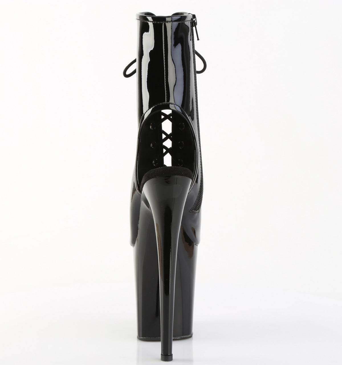 FLAMINGO-1016 8" Heel, 4" PF Open Toe/Heel Lace-Up Ankle Boot, Side Zip