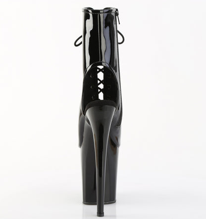 FLAMINGO-1016 8" Heel, 4" PF Open Toe/Heel Lace-Up Ankle Boot, Side Zip