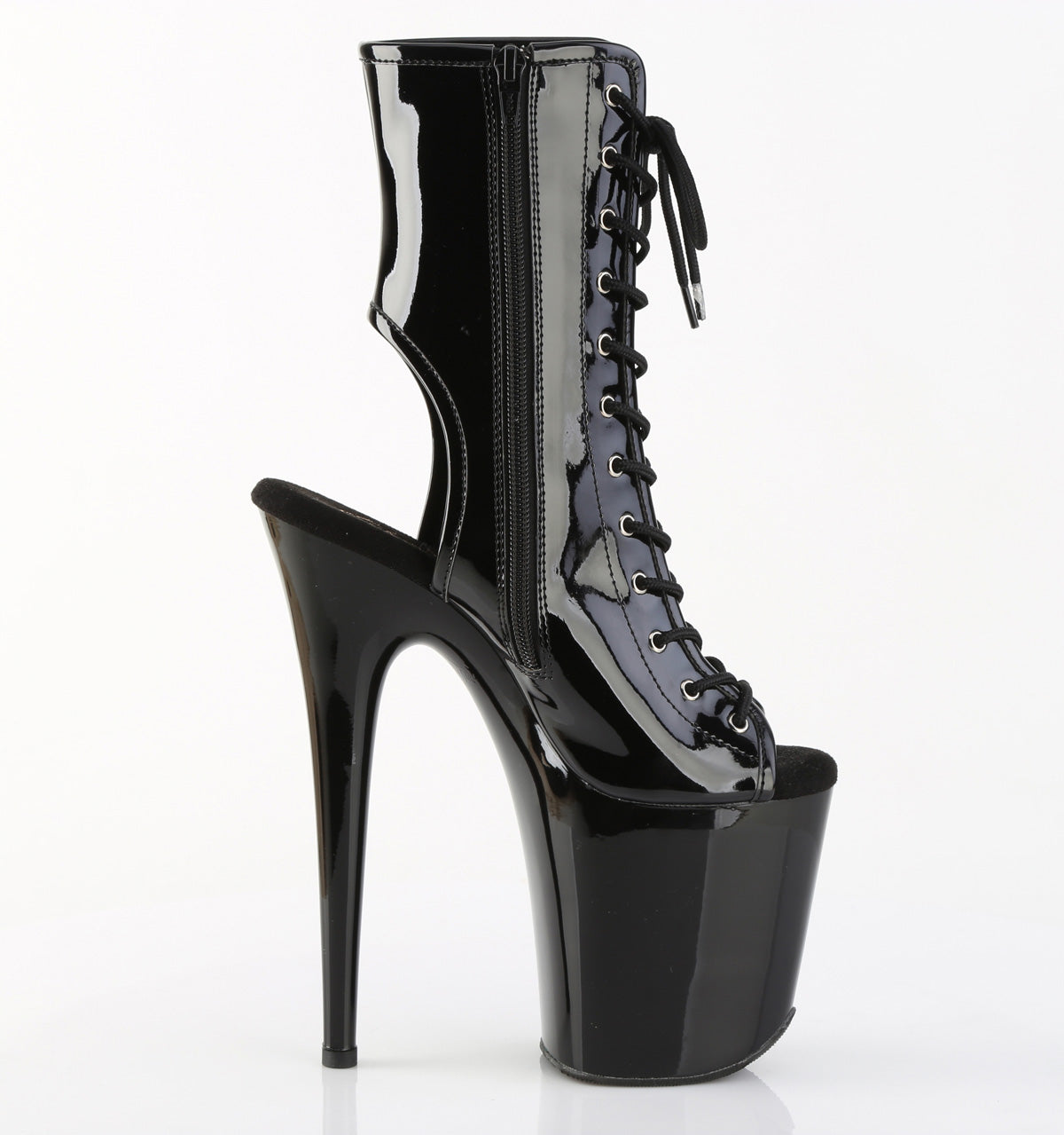 FLAMINGO-1016 8" Heel, 4" PF Open Toe/Heel Lace-Up Ankle Boot, Side Zip