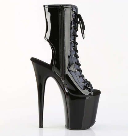 FLAMINGO-1016 8" Heel, 4" PF Open Toe/Heel Lace-Up Ankle Boot, Side Zip
