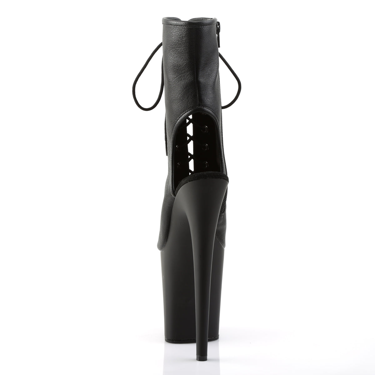 FLAMINGO-1016 8" Heel, 4" PF Open Toe/Heel Lace-Up Ankle Boot, Side Zip