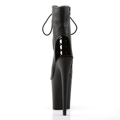 FLAMINGO-1016 8" Heel, 4" PF Open Toe/Heel Lace-Up Ankle Boot, Side Zip