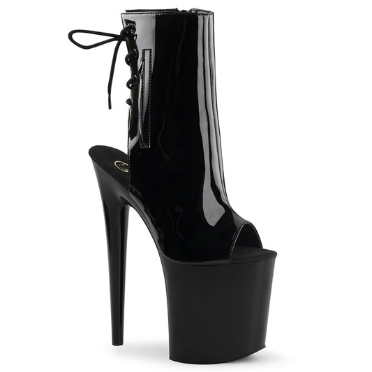 FLAMINGO-1018 8" Heel, 4" PF Open Toe/Heel Ankle Boot, Side Zip