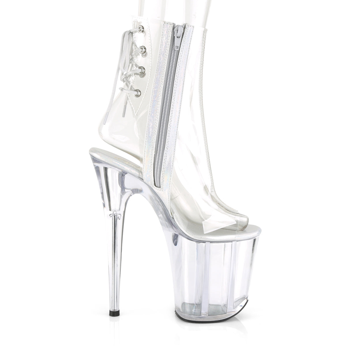 FLAMINGO-1018C *8" Heel, 4" PF Open Toe/Heel Ankle Boot, Side Zip