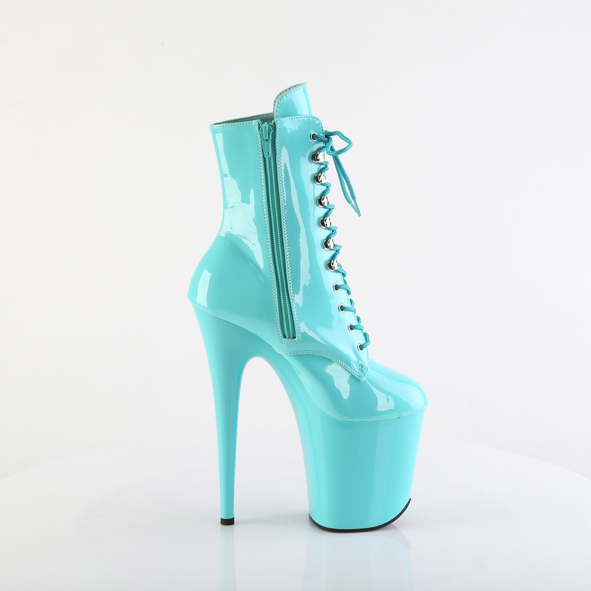 FLAMINGO-1020 8" Heel, 4" PF Lace-Up Front Ankle Boot, Side Zip