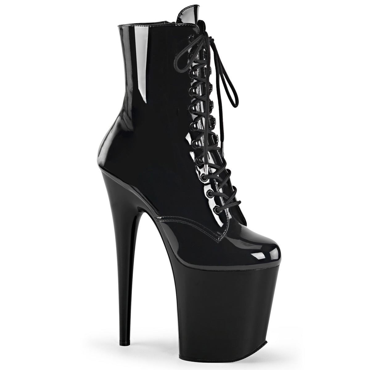 FLAMINGO-1020 8" Heel, 4" PF Lace-Up Ankle Boot, Side Zip