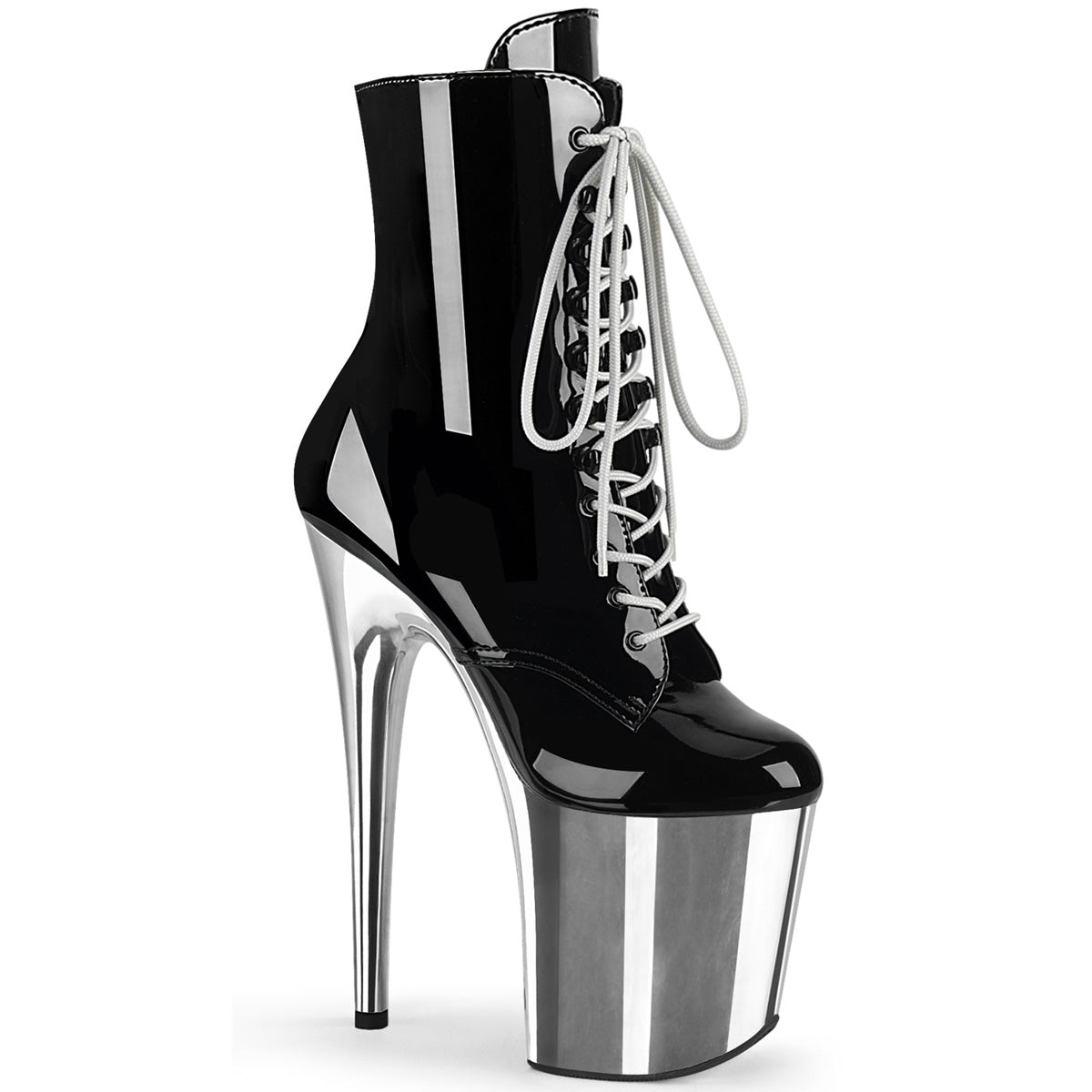 FLAMINGO-1020 *8" Heel, 4" PF Lace-Up Front Ankle Boot, Side Zip