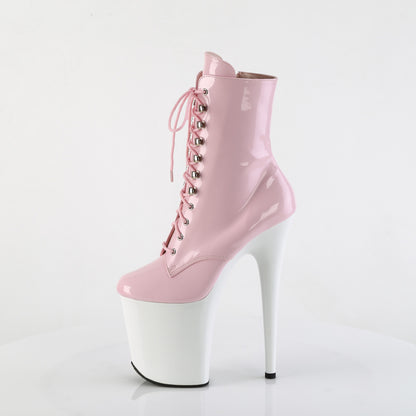 FLAMINGO-1020 *8" Heel, 4" PF Lace-Up Front Ankle Boot, Side Zip