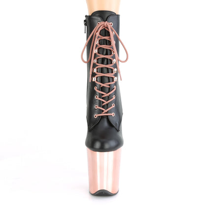 FLAMINGO-1020 8" Heel, 4" PF Lace-Up Front Ankle Boot, Side Zip