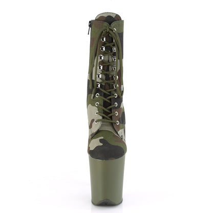 FLAMINGO-1020CAMO *8" Heel, 4" PF Lace-Up Ankle Boot, Side Zip