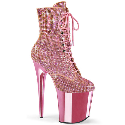 FLAMINGO-1020CHRS *8" Heel , 4" PF Lace-Up RS Embellished Ankle Boot, Side Zip