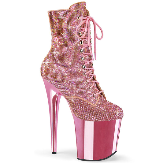 FLAMINGO-1020CHRS *8" Heel , 4" PF Lace-Up RS Embellished Ankle Boot, Side Zip