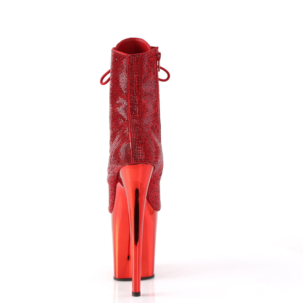 FLAMINGO-1020CHRS *8" Heel , 4" PF Lace-Up RS Embellished Ankle Boot, Side Zip
