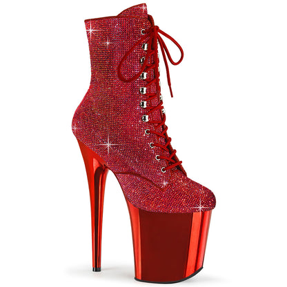 FLAMINGO-1020CHRS *8" Heel , 4" PF Lace-Up RS Embellished Ankle Boot, Side Zip