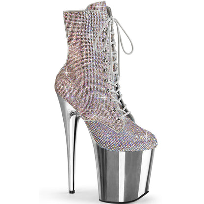 FLAMINGO-1020CHRS *8" Heel , 4" PF Lace-Up RS Embellished Ankle Boot, Side Zip