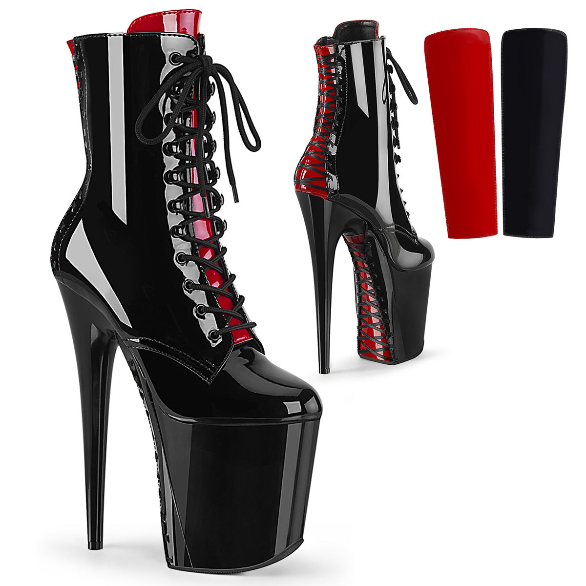 FLAMINGO-1020FH 8" Heel, 4" PF Two Tone Lace-up Ankle Boot, Side Zip