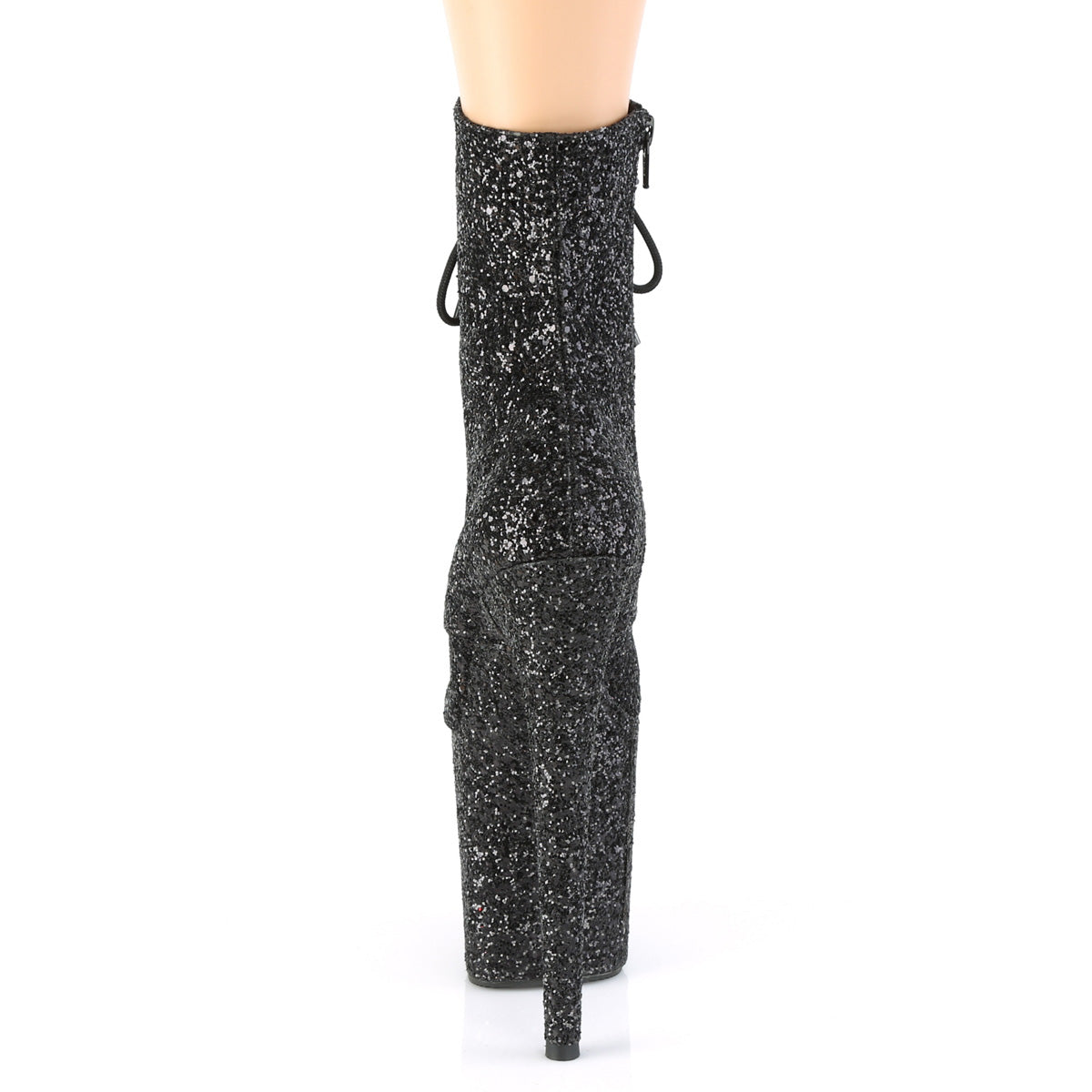 FLAMINGO-1020GWR 8" Heel, 4" PF Lace-Up Glitter Ankle Boot, Side Zip