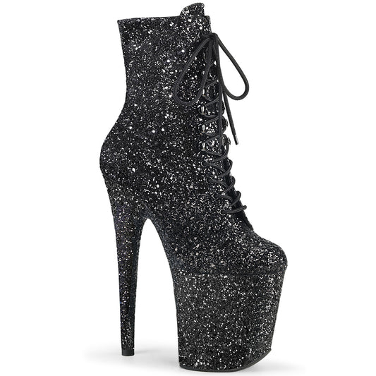 FLAMINGO-1020GWR 8" Heel, 4" PF Lace-Up Glitter Ankle Boot, Side Zip