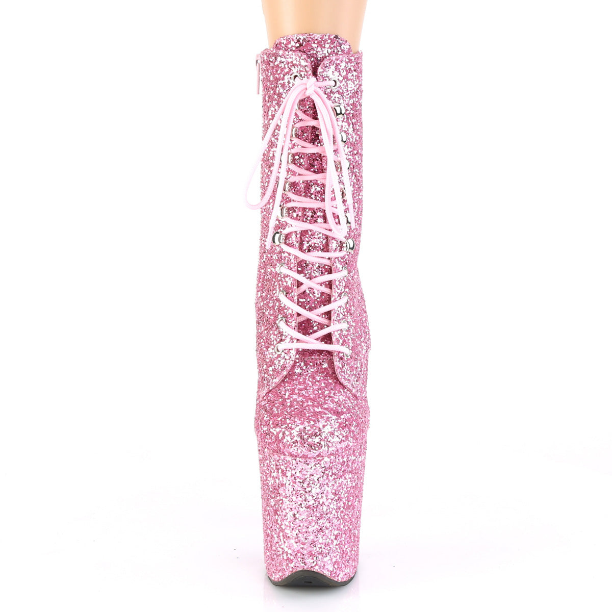 FLAMINGO-1020GWR 8" Heel, 4" PF Lace-Up Glitter Ankle Boot, Side Zip