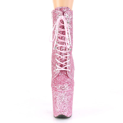 FLAMINGO-1020GWR 8" Heel, 4" PF Lace-Up Glitter Ankle Boot, Side Zip