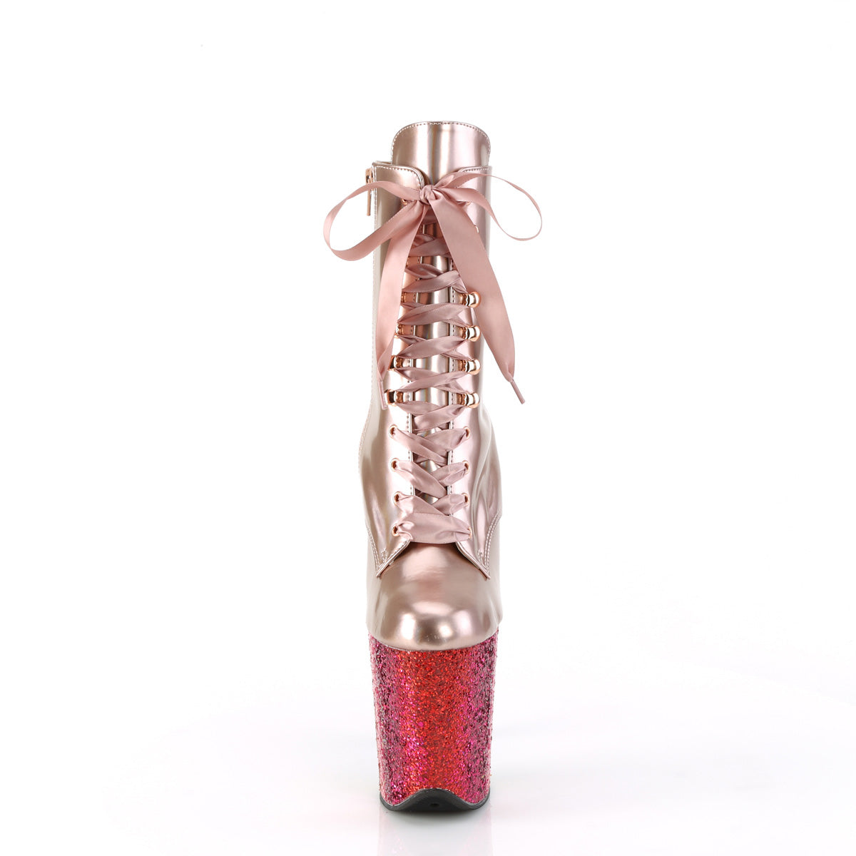 FLAMINGO-1020HG *8" Heel, 4" PF Lace-Up Front Ankle Boot, Side Zip