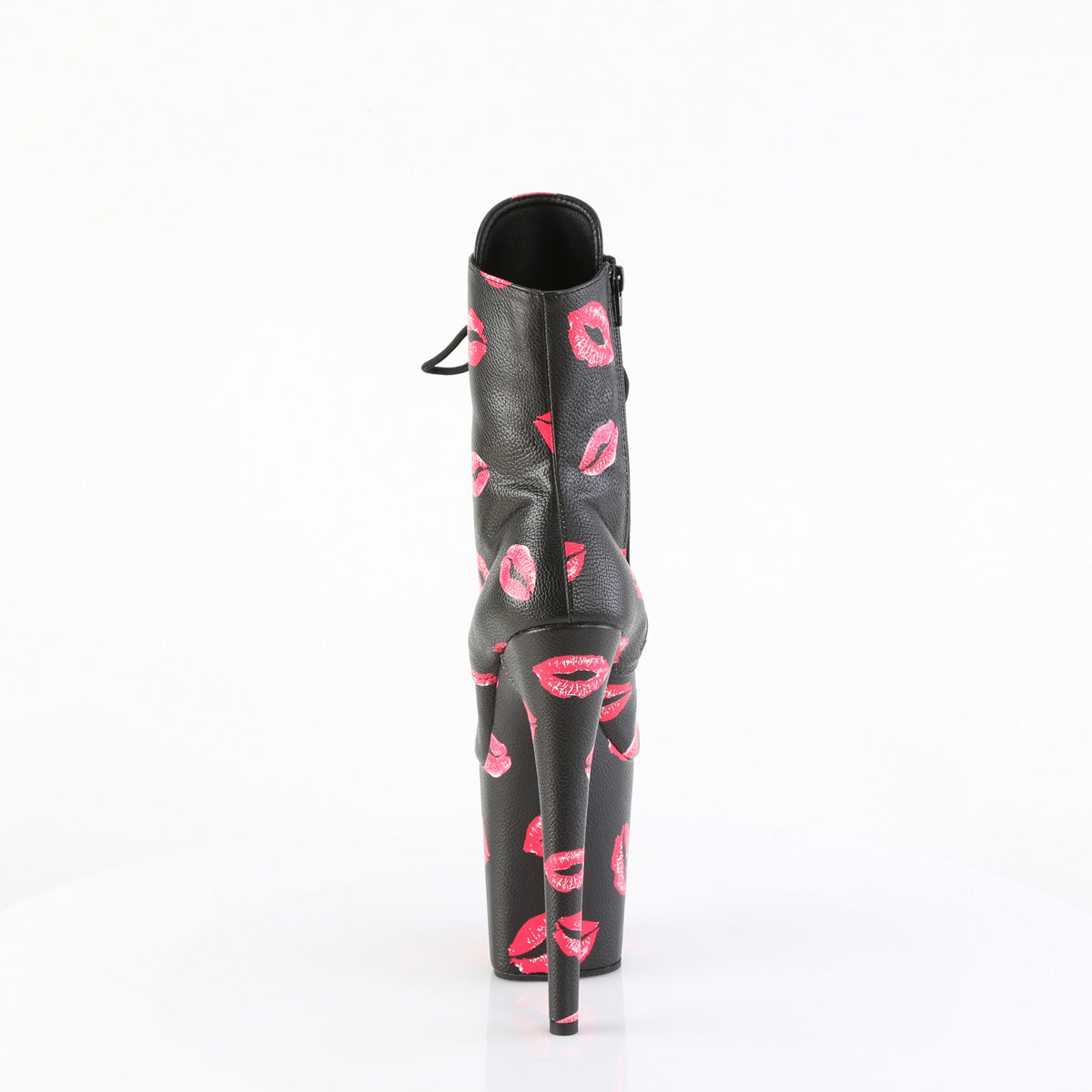 FLAMINGO-1020KISSES *8" Heel,  4" PF Lace-Up Lips Print Ankle Boot, Side Zip