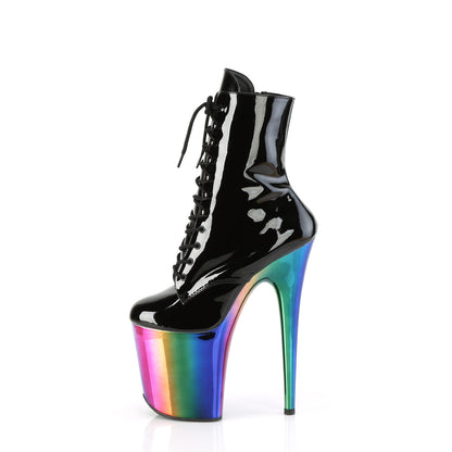 FLAMINGO-1020RC *8" Heel, 4" Chromed PF Lace-Up Ankle Boot, Side Zip