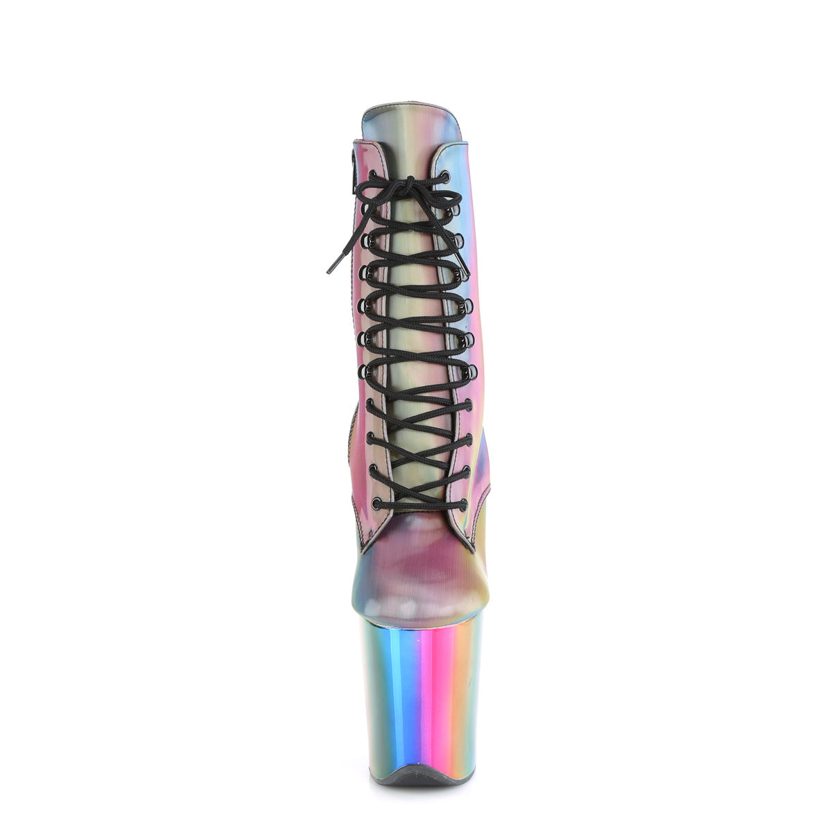 FLAMINGO-1020RC *8" Heel, 4" Chromed PF Lace-Up Ankle Boot, Side Zip