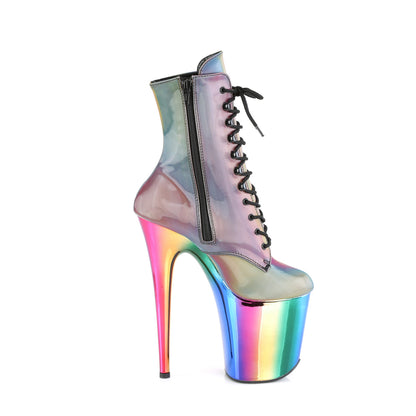 FLAMINGO-1020RC *8" Heel, 4" Chromed PF Lace-Up Ankle Boot, Side Zip