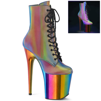 FLAMINGO-1020RC *8" Heel, 4" Chromed PF Lace-Up Ankle Boot, Side Zip